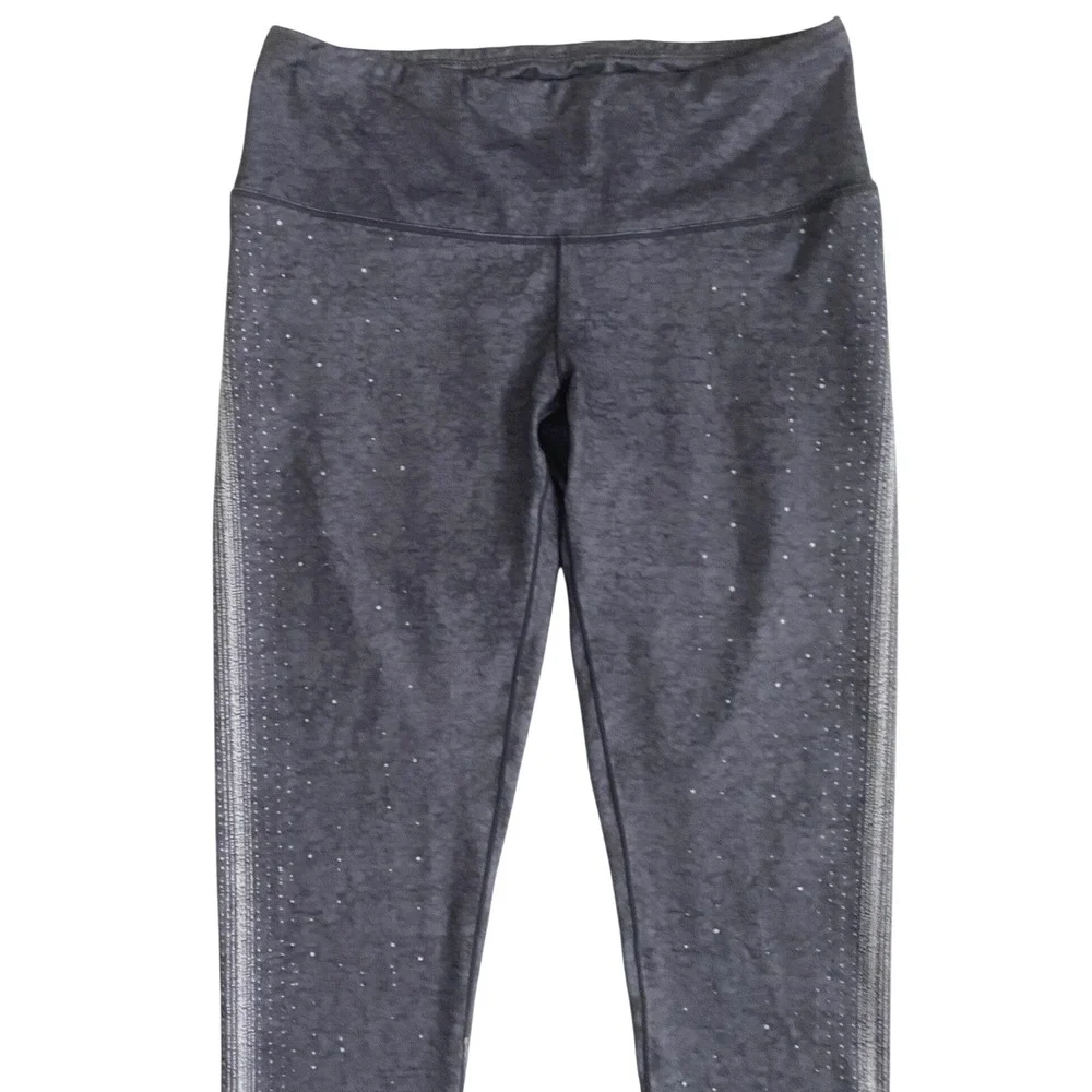 prAna Womens Charcoal Grey Space Dye Metallic Silver Stripe Yoga Leggings Size S